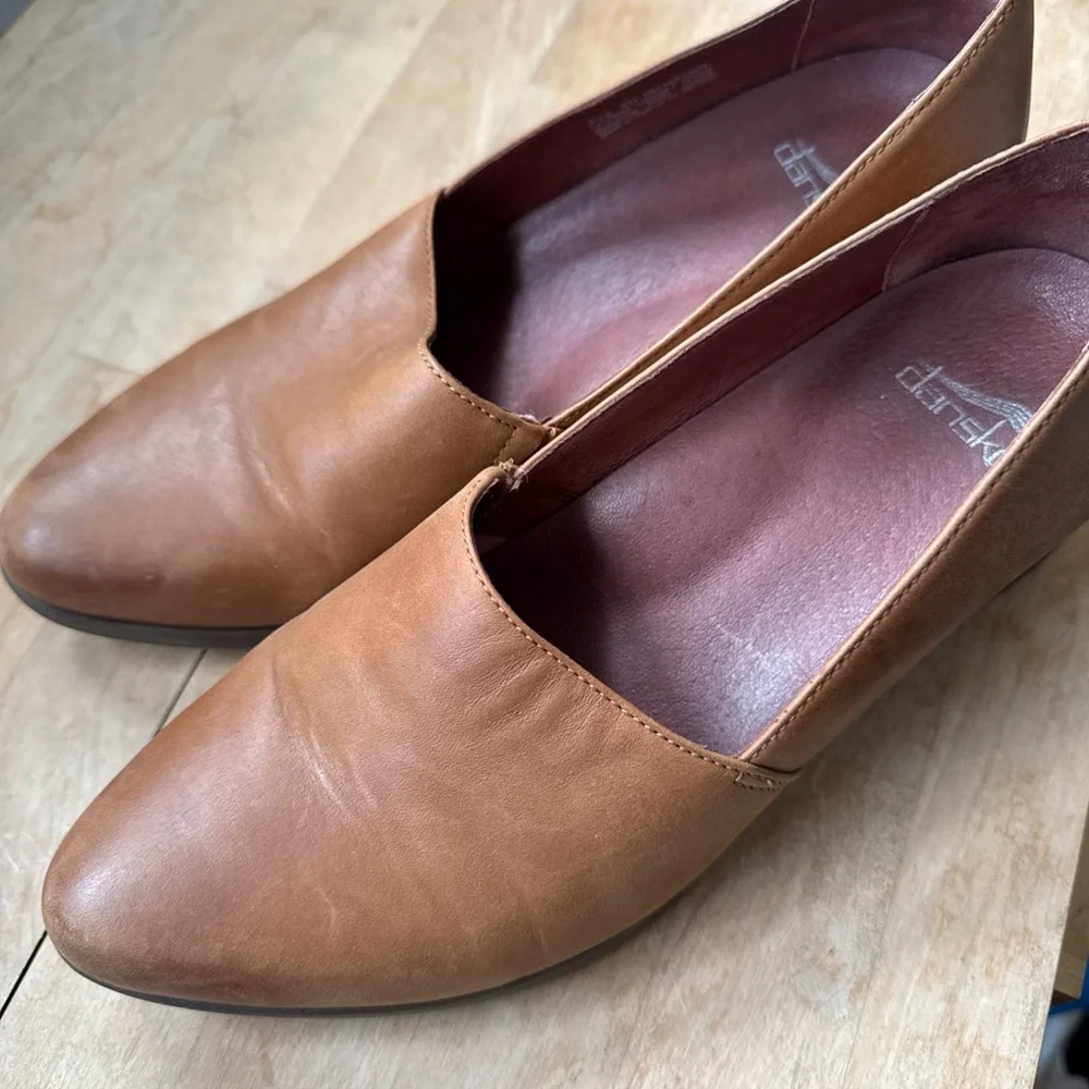 Dansko Shanda Luggage Waterproof Leather Wedge Heels 40 Womens Whiskey‎ Brown